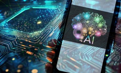 Iphone with AI image on the screen and electric board as background