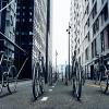 Installation placed in Oslo of metal bikes standing side by side.