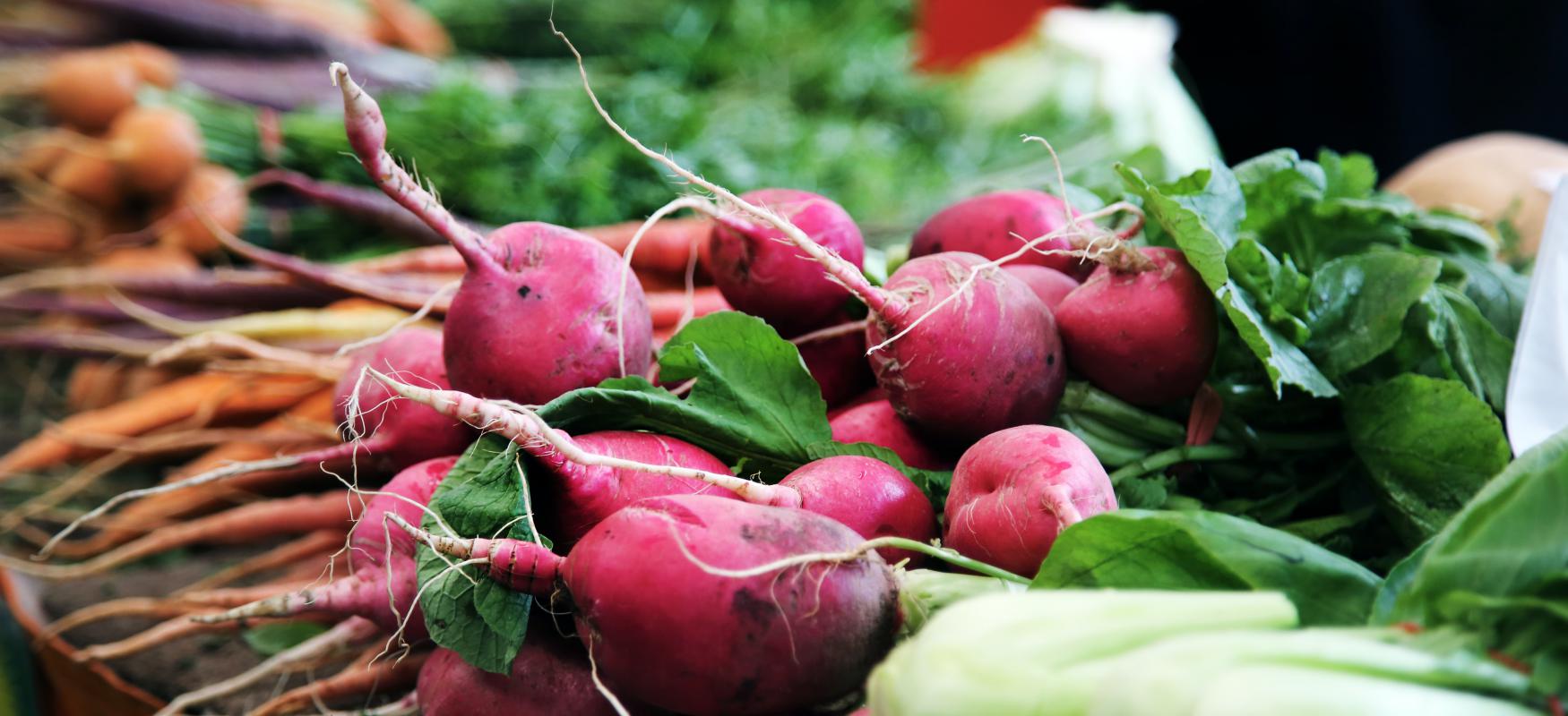 Red raddish on tabletop.