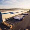 Logistics center with trucks