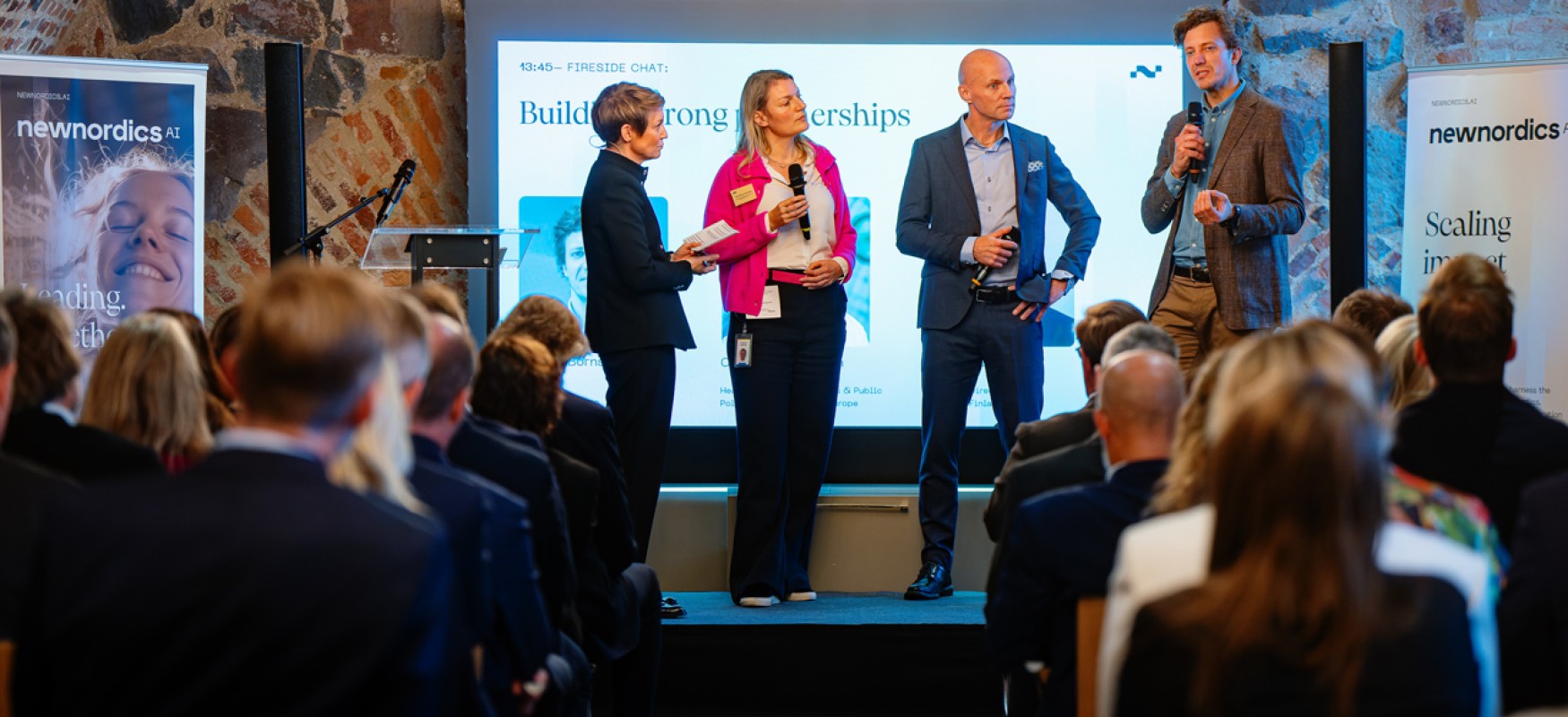 Sindre Bornstein talking on stage at the New Nordics AI Launch.