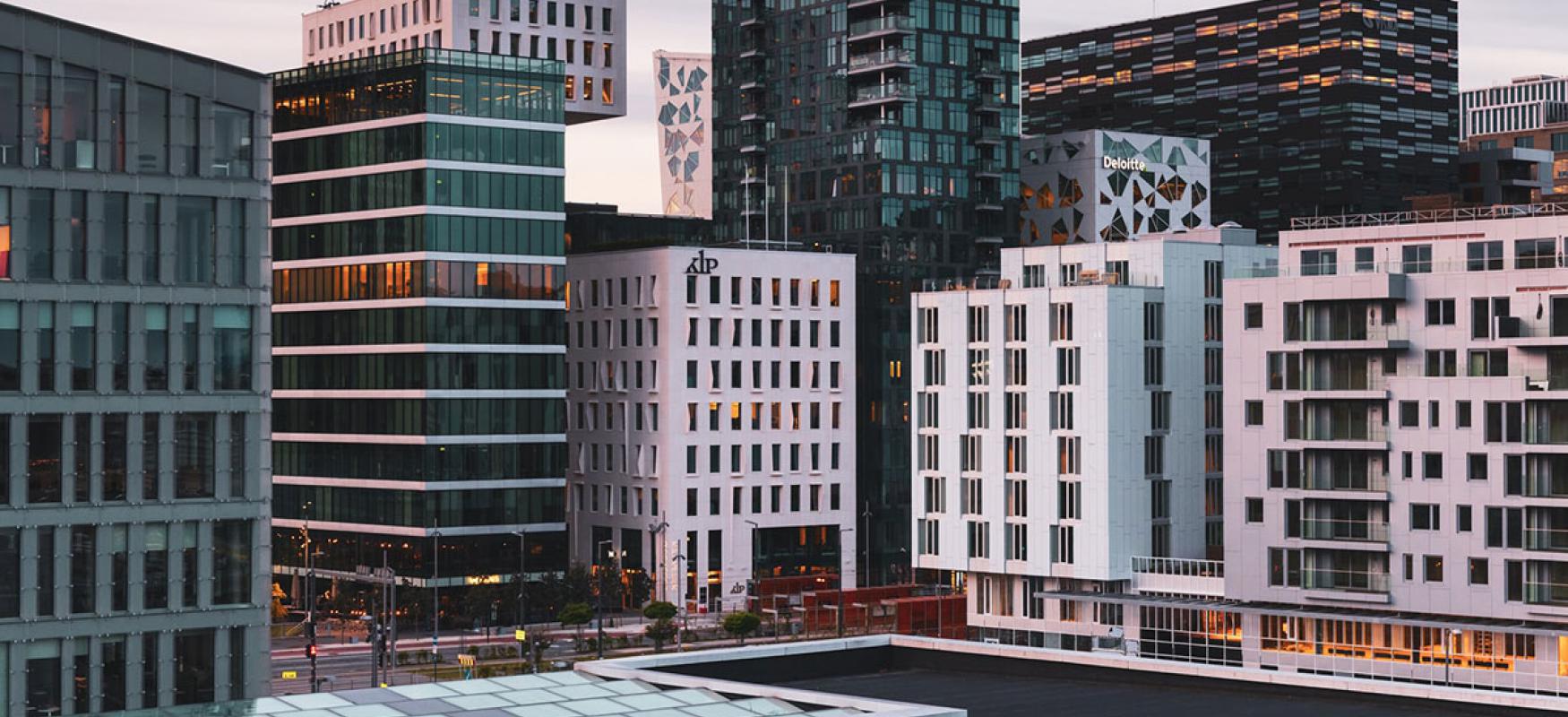 View over financial district Bjørvika in Oslo.