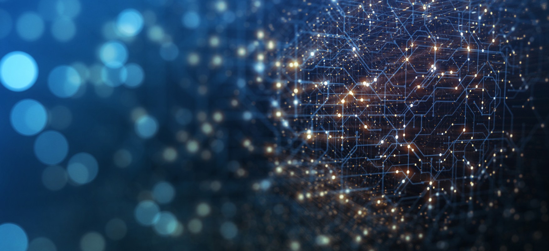 Abstract picture of glowing dots in a dark space environment