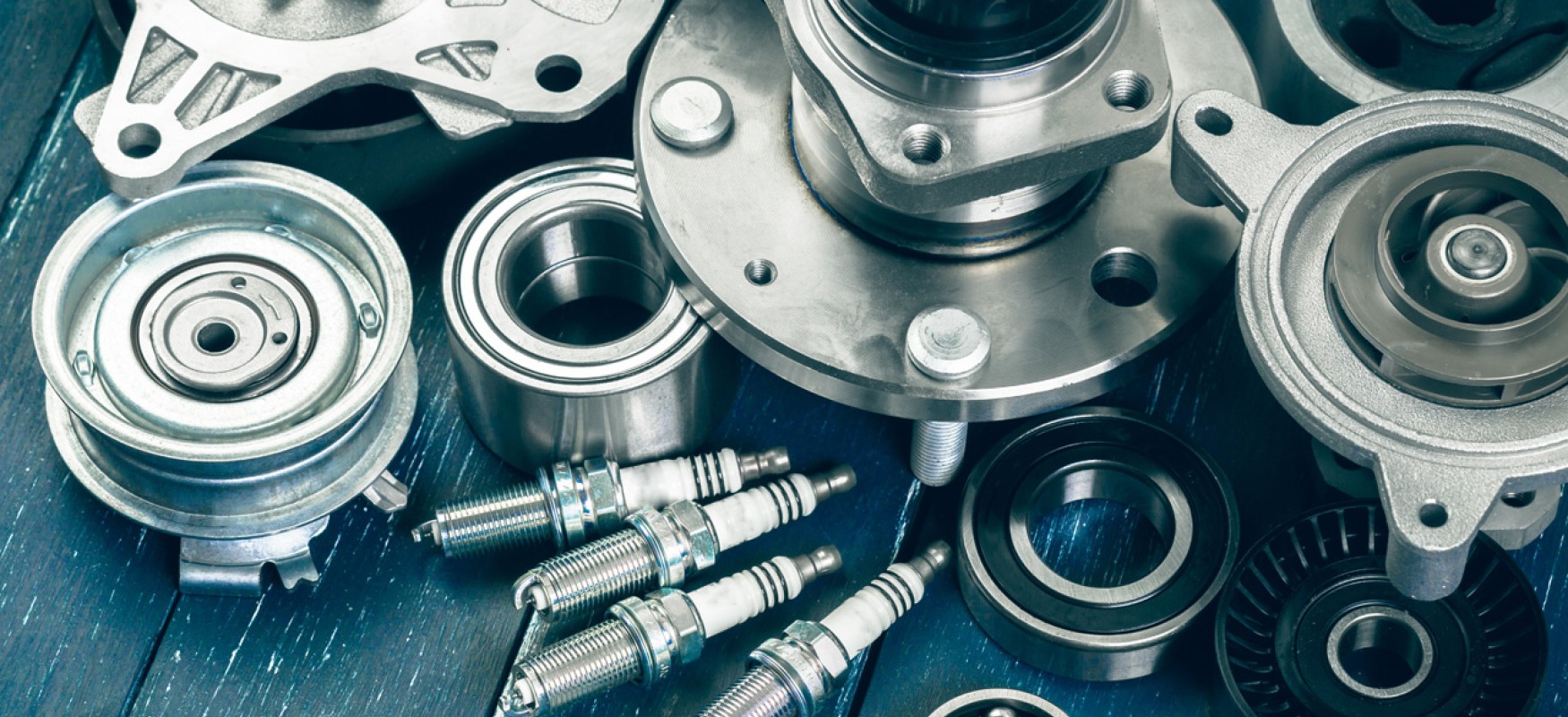 Clean car parts layed out on a table