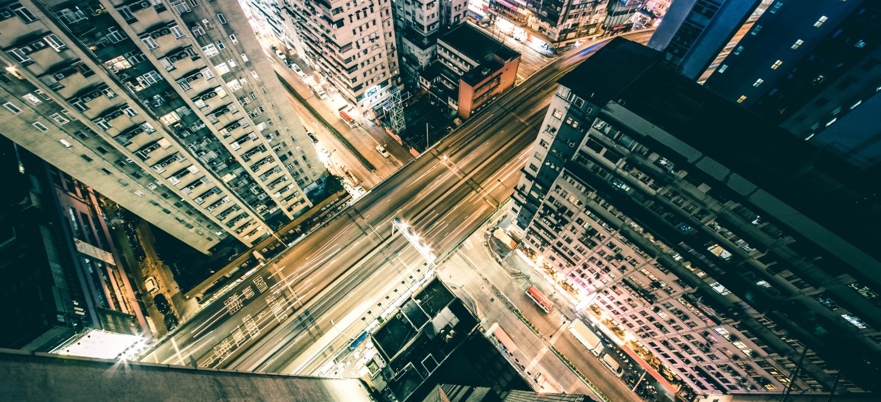 bird perspective picture of streets of Hong Kong