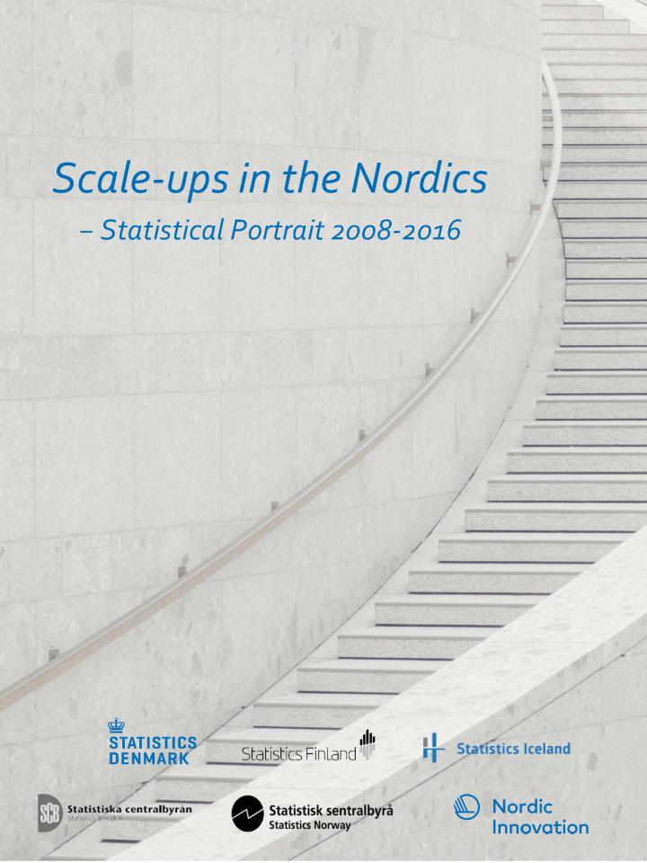 Frontpage of Scale-up in the Nordics. Title text and white stairway