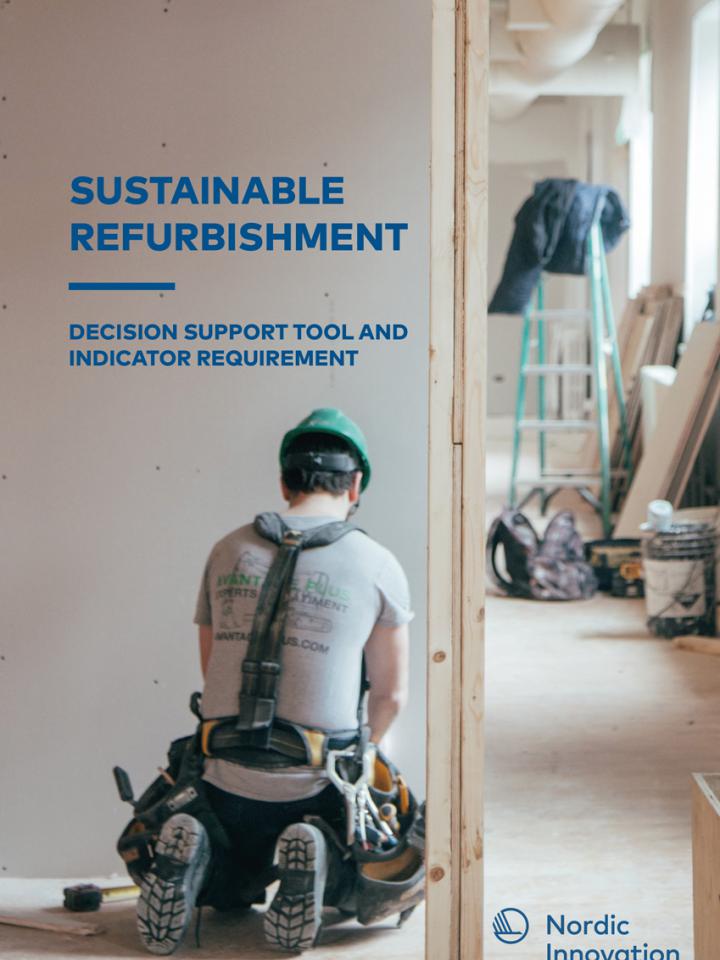 Sustainable Refurbishment frontpage showing a carpenter at a construction site.