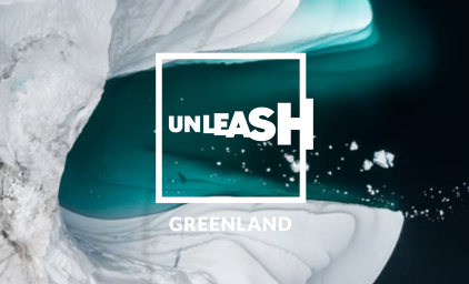 Glazier with Unleash Greenland written on top.